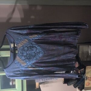 Gimmicks by BKE Blue Purple Mixed Media Long Sleeve Top Size XL